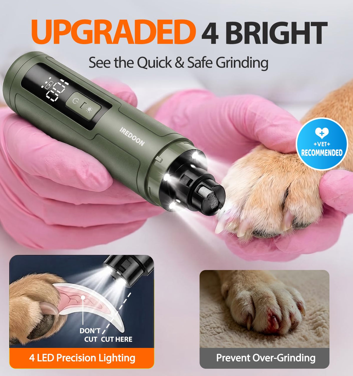 Dog Nail Grinder with 4 LED Lights, 3 Speeds E772666