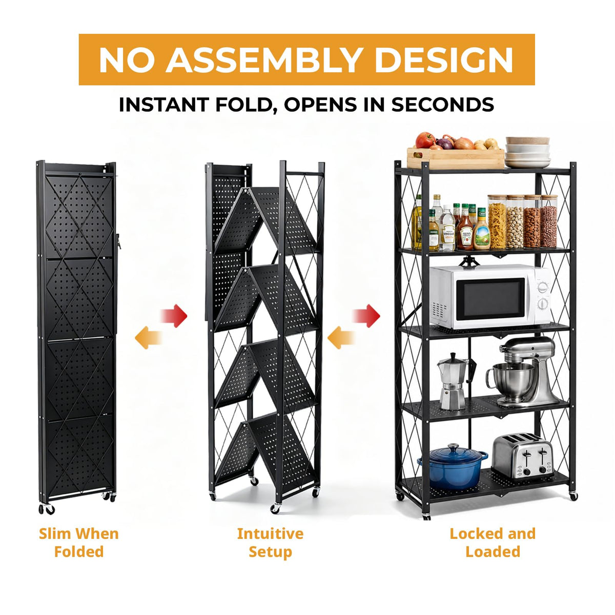 5 Tier Foldable Metal Storage Shelf with Wheels H692