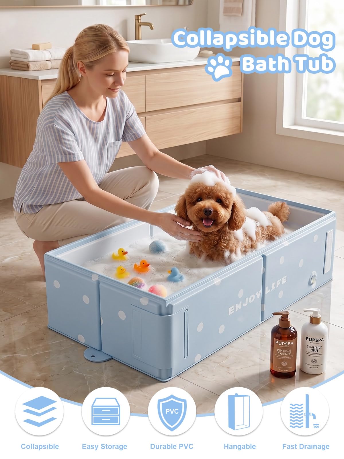 Collapsible Dog Bath Tub with Side Drain Outlet X276