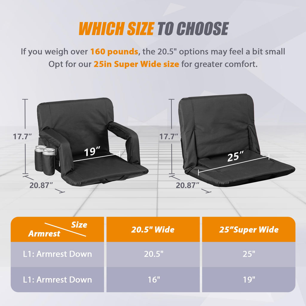 2 Pack Reclining Stadium Seat with Back Support I215