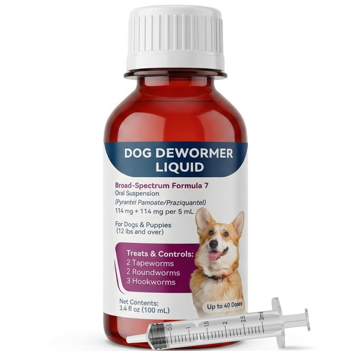 Liquid Dog Dewormer with Dosing Syringe 100ml J85654
