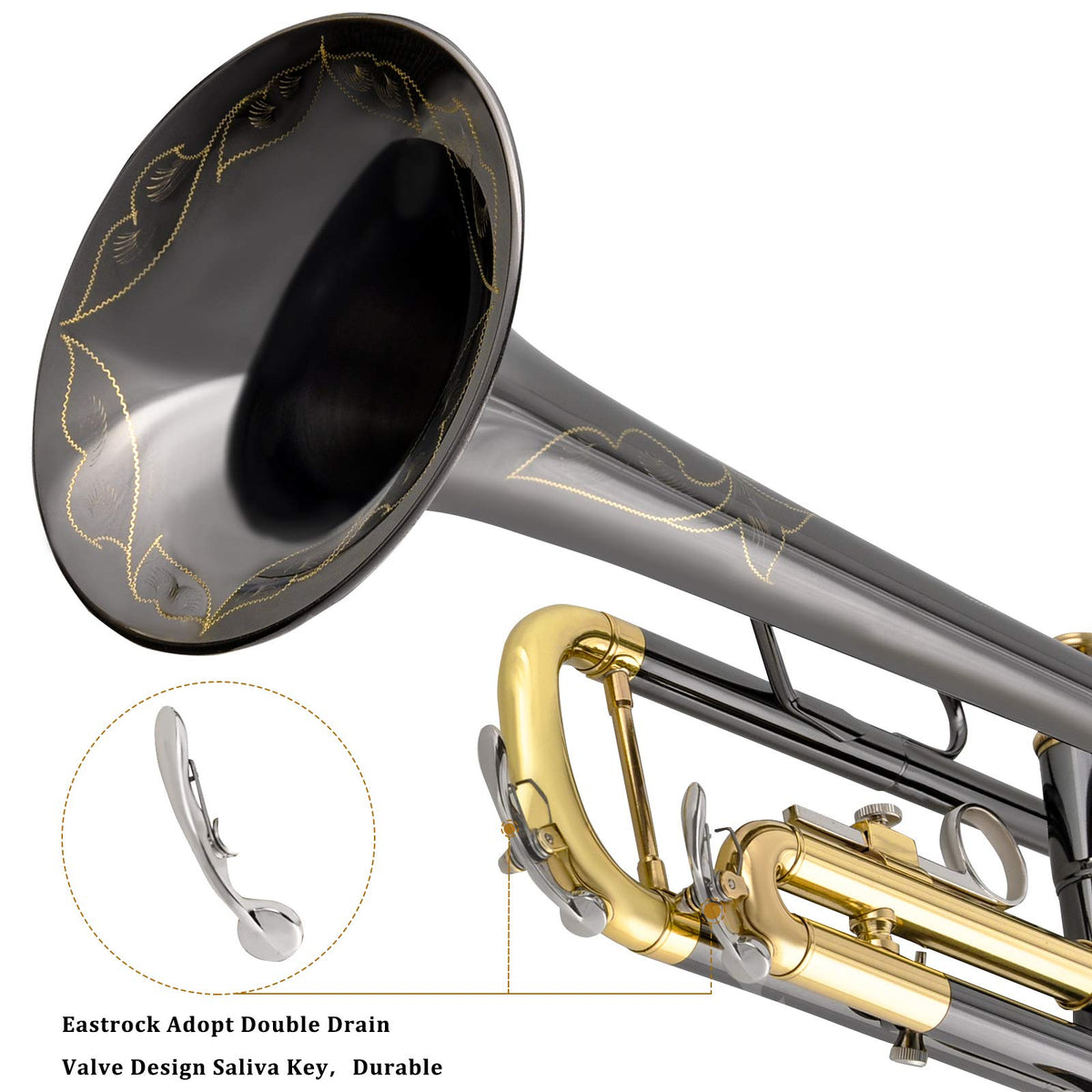 Bb Trumpet Set with Carrying Case, Gloves, 7C Mouthpiece, Tuning Rod, Black Nickel M8865