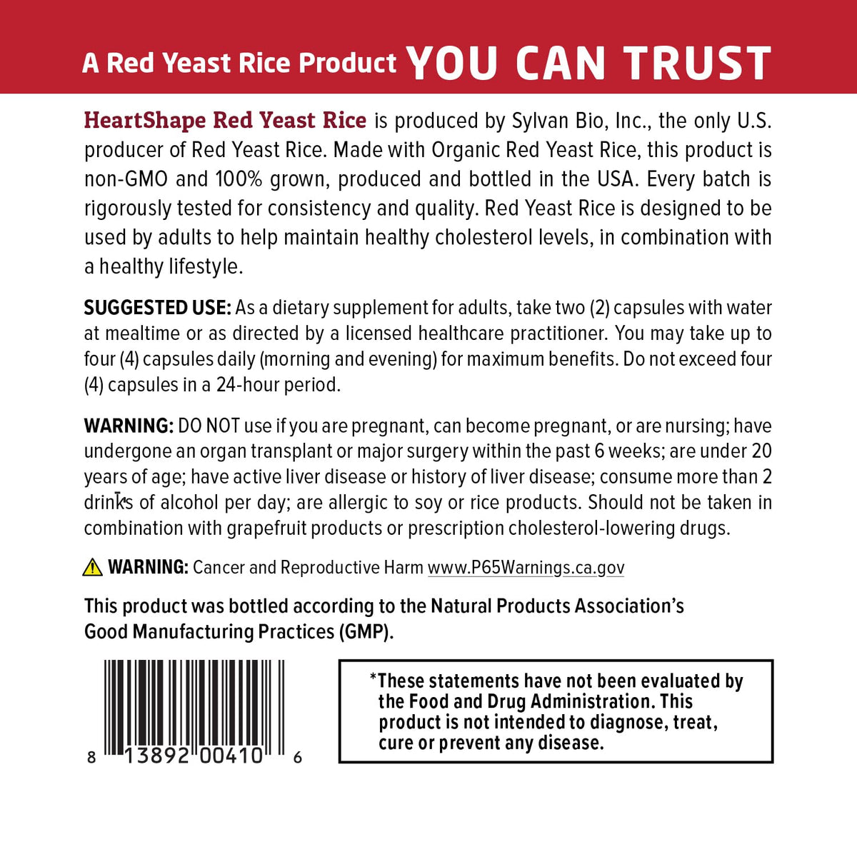 Red Yeast Rice Supplement 1,200 mg Organic Non-GMO 120 Capsules O5046