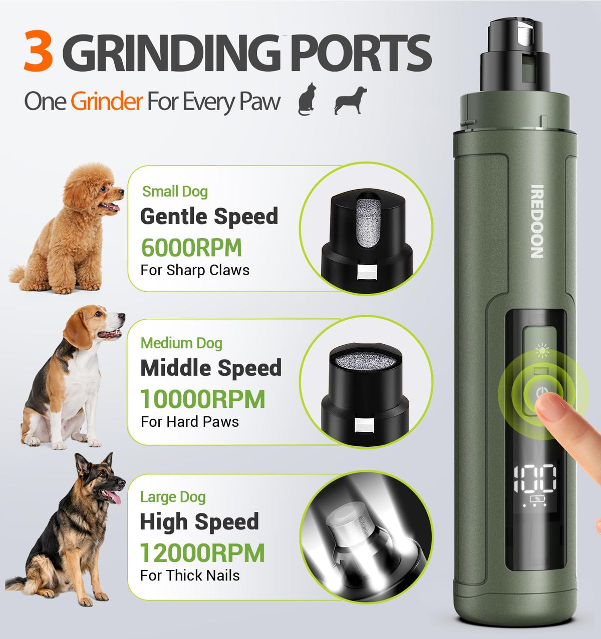 Dog Nail Grinder with 4 LED Lights, 3 Speeds E772666