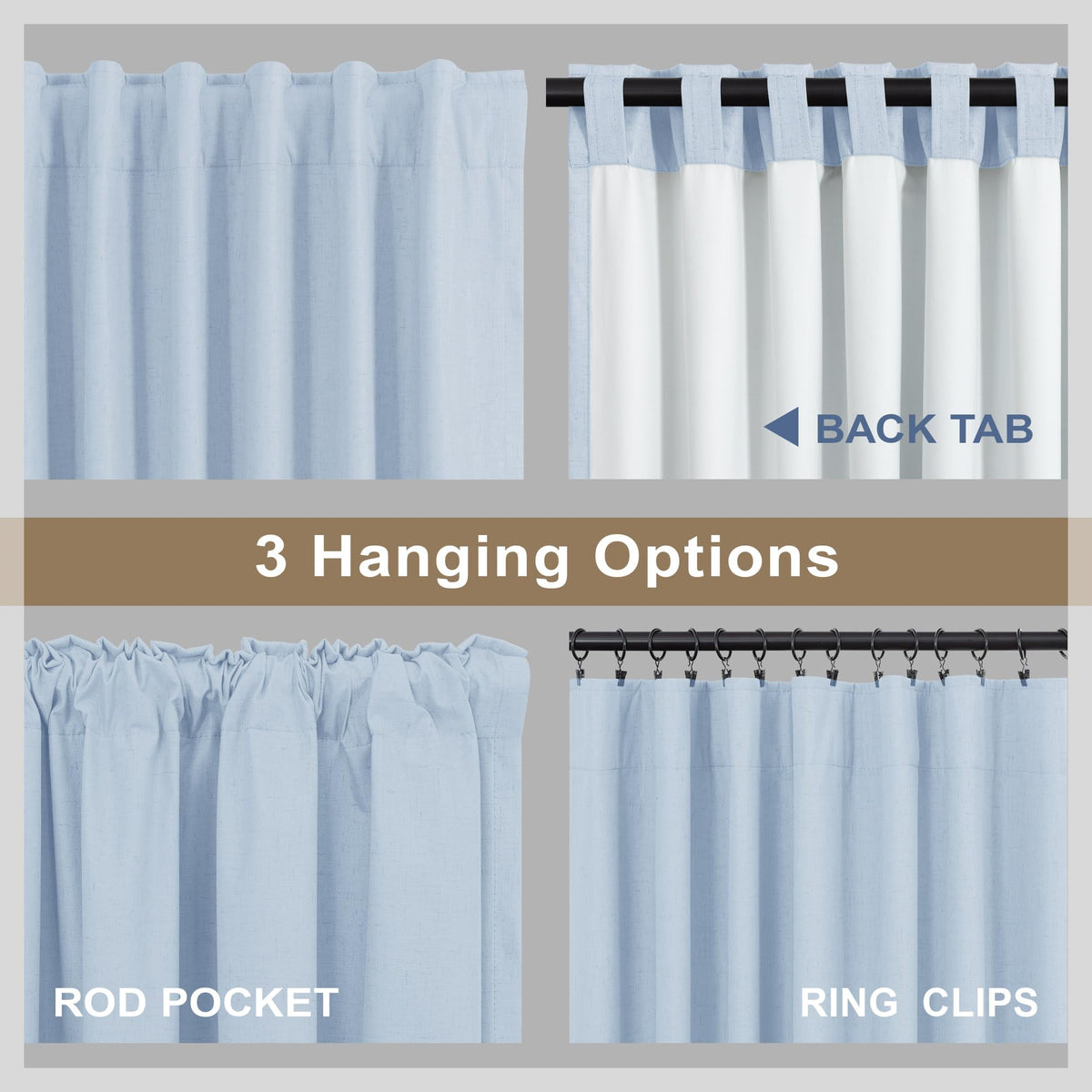 Light Blue Linen 108 Inch 2 Panel Curtain Set D44825