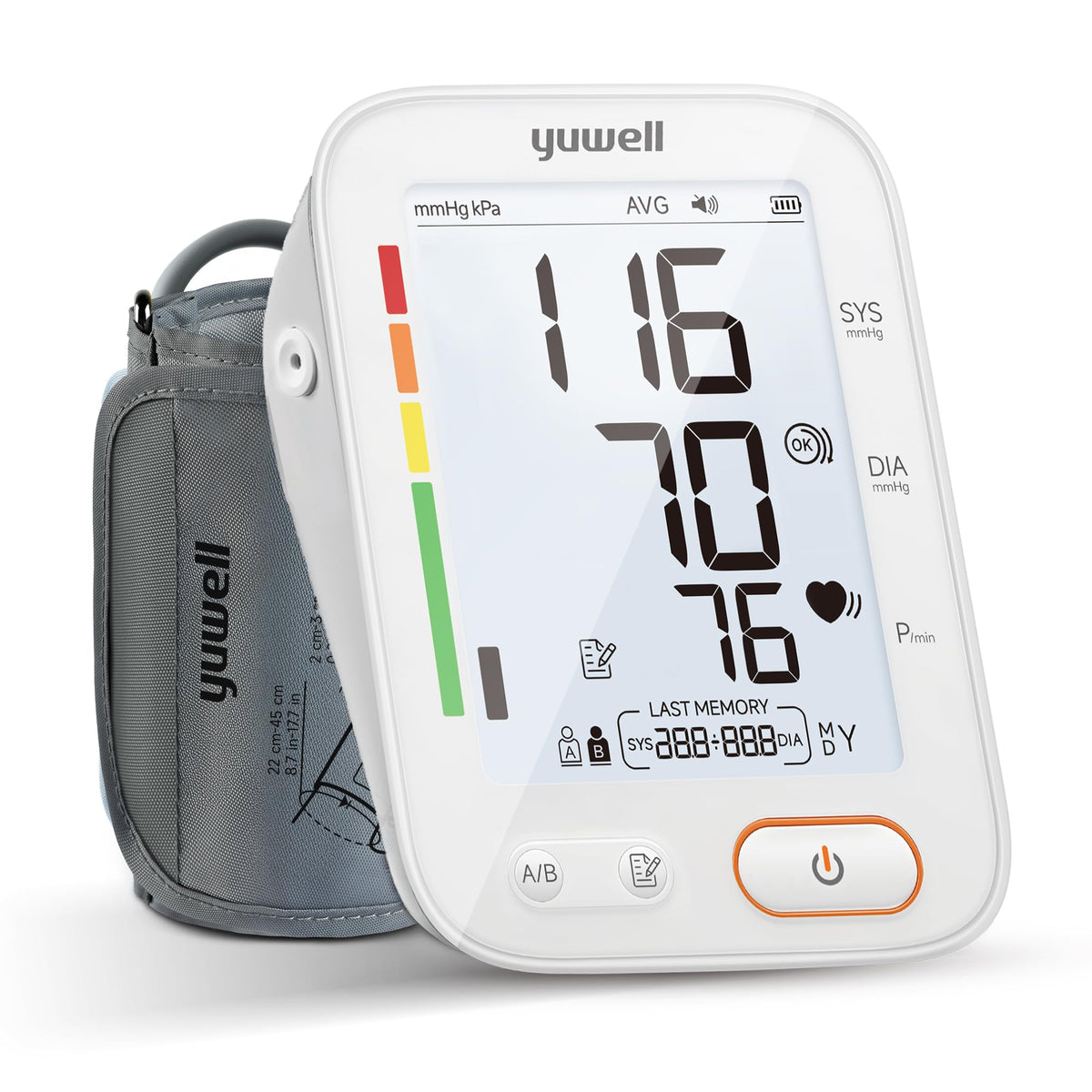 Upper Arm Blood Pressure Monitor with Adjustable Arm Cuff and Backlit Display H165