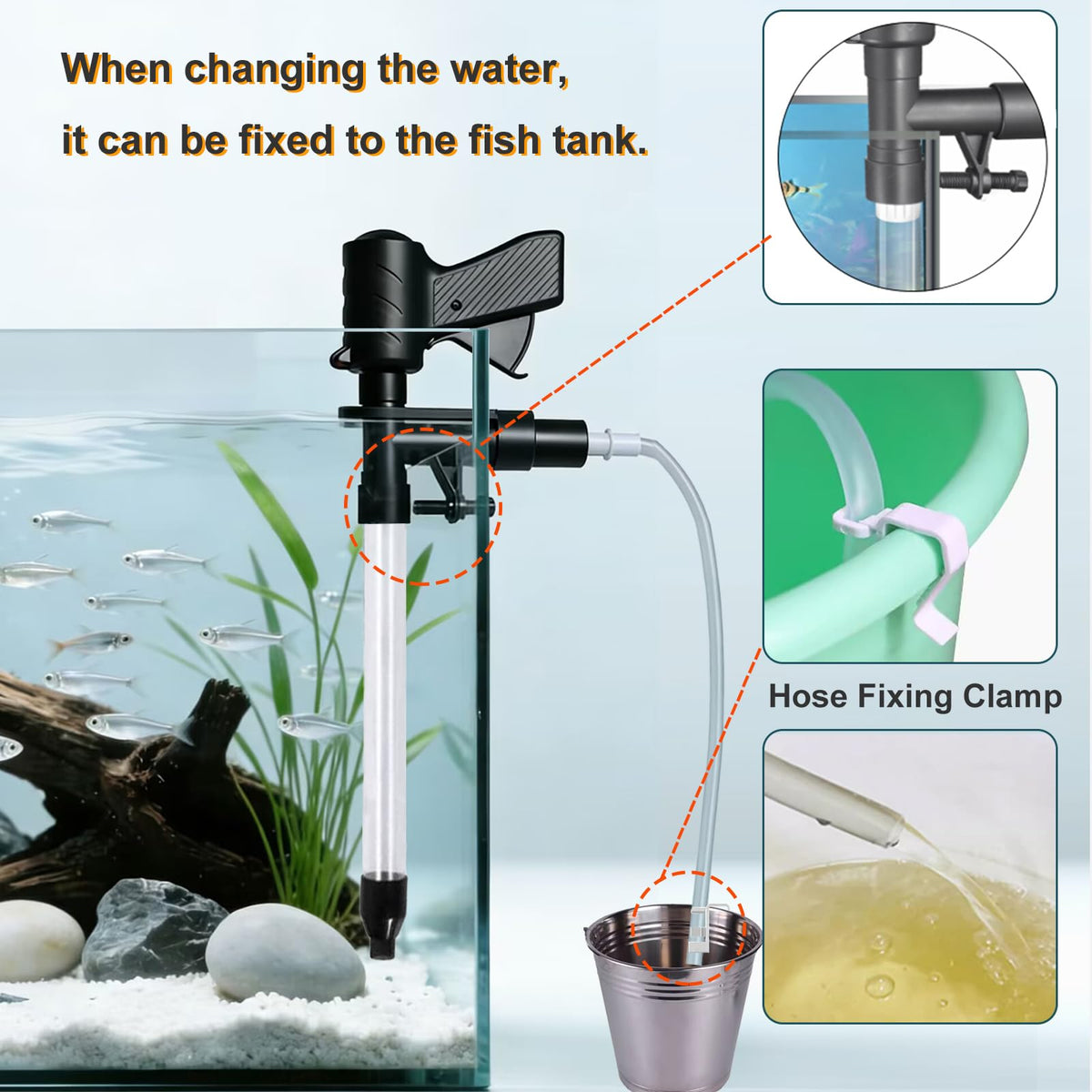 Aquarium Gravel Cleaner with 6Ft Water Hose and Skimmer Net L8518