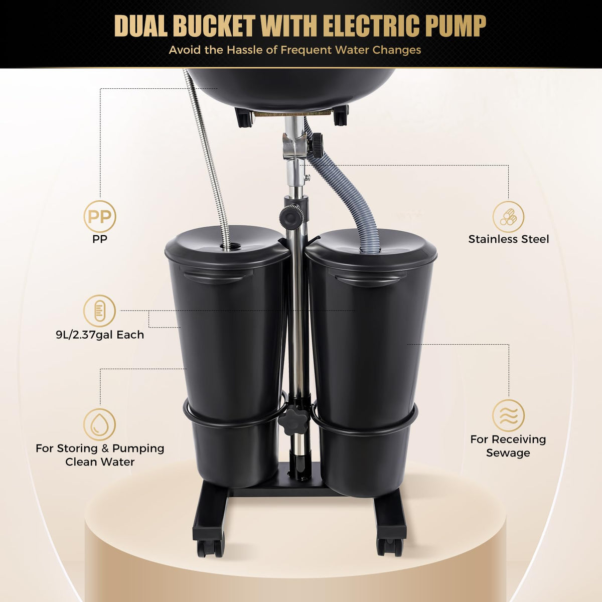 Portable Plastic Shampoo Bowl with Electric Pump and 2 Water Tanks V9322