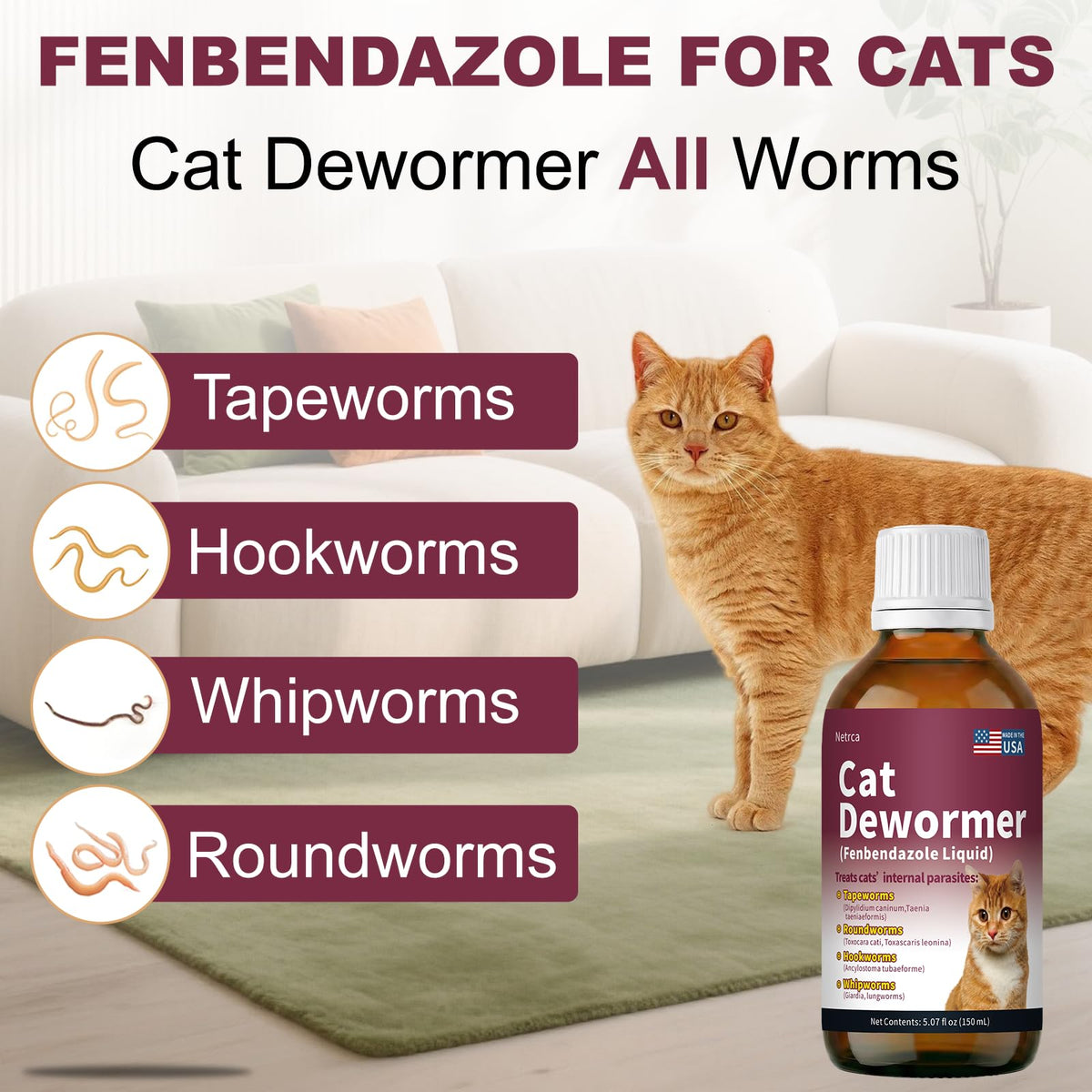 Fenbendazole Dewormer for Cats & Kitten, 150 mL V849
