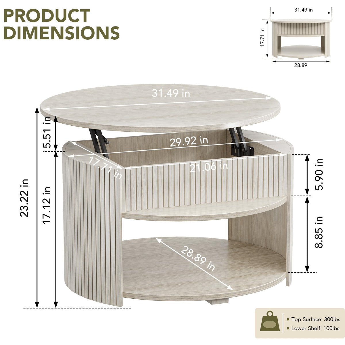 Round Lift Top Coffee Table with Storage G255