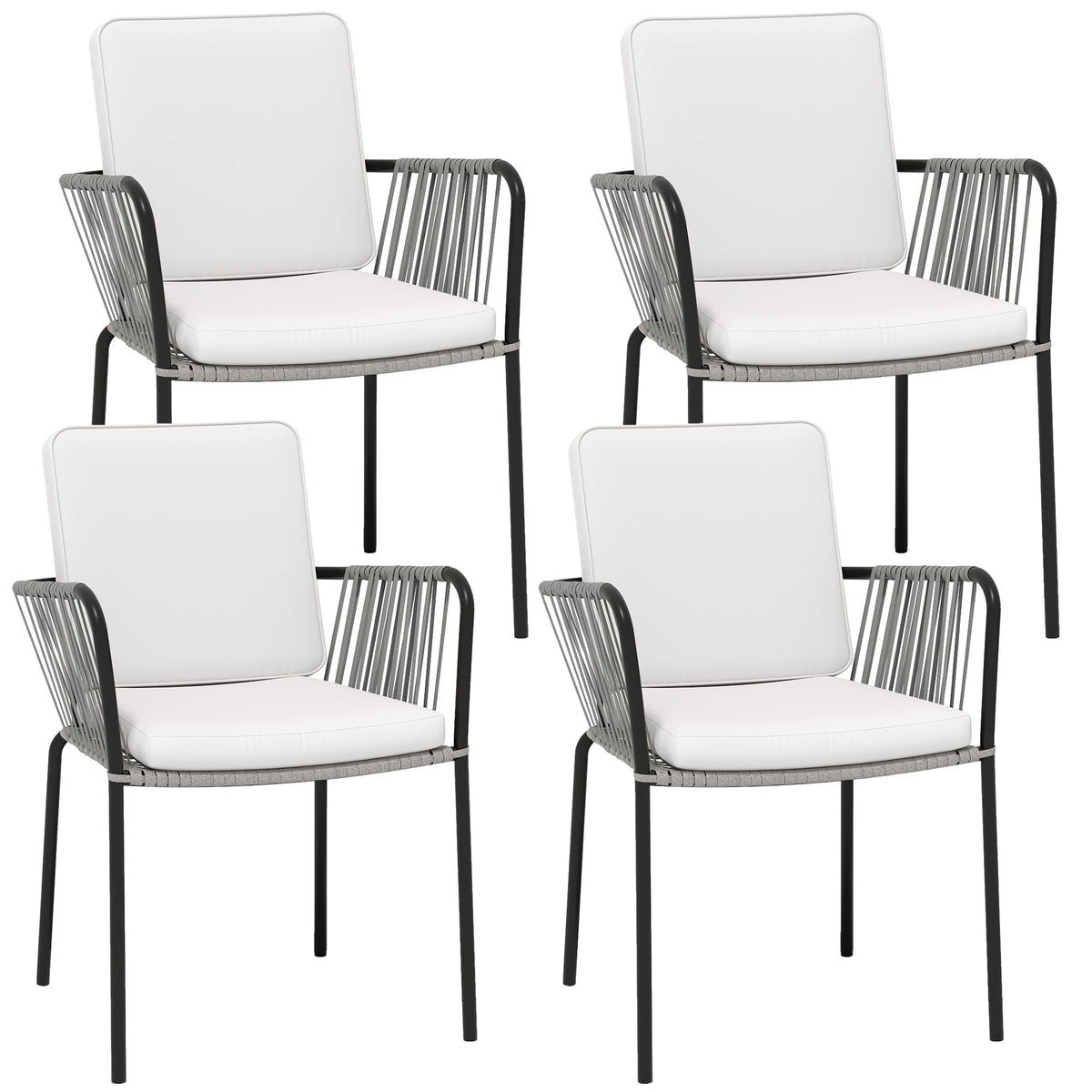 Set of 4 Grey Wicker Outdoor Dining Chairs with Beige Cushion Y7449