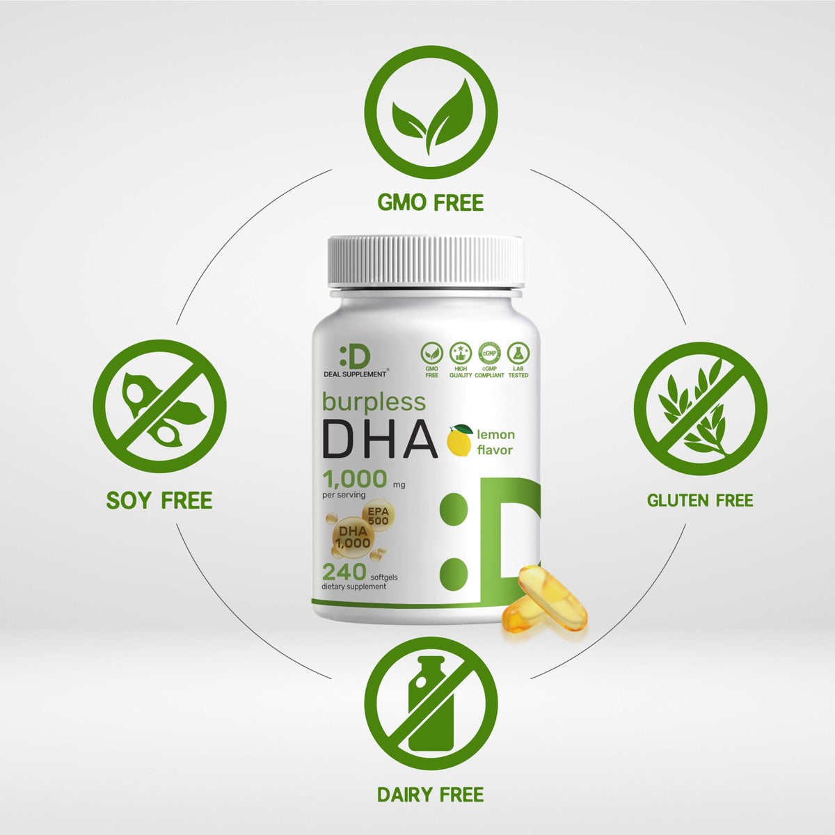 240 Softgels Lemon Flavor DHA 1000mg EPA 500mg Omega-3 Softgels Z183