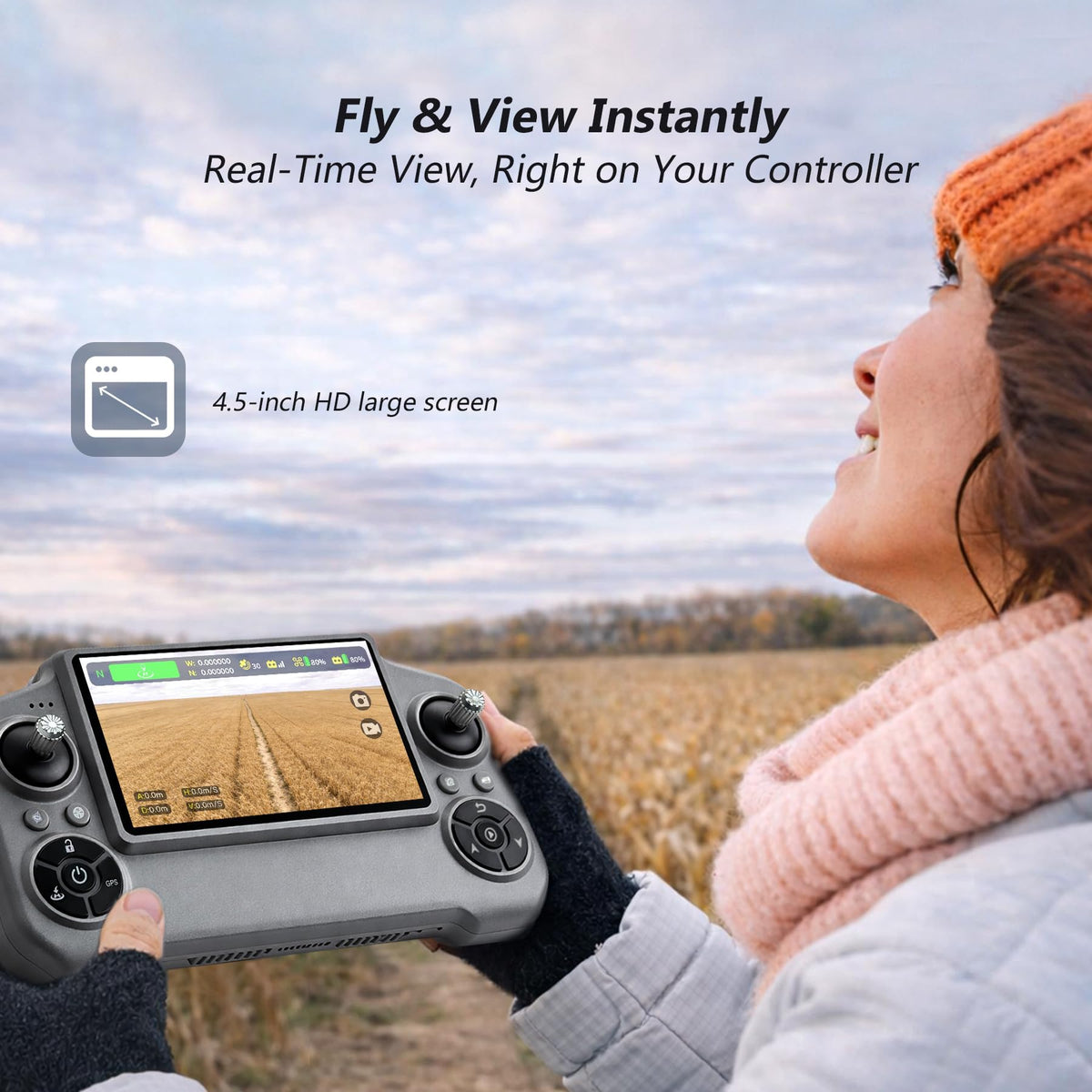 4K Camera GPS Drone with 3 Batteries, 4.5" HD Screen Remote, Foldable RC Quadcopter D699069