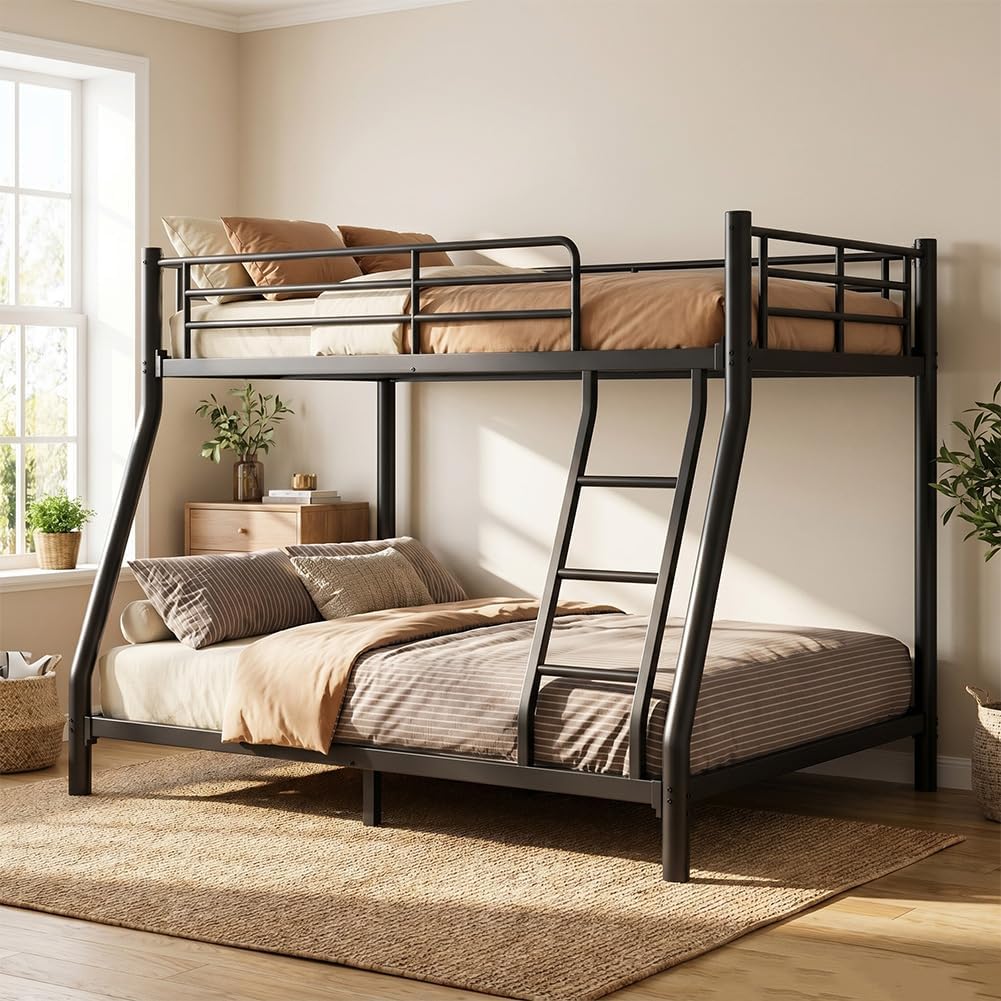 Twin Over Full Metal Bunk Bed with Guardrail and Ladder I9917