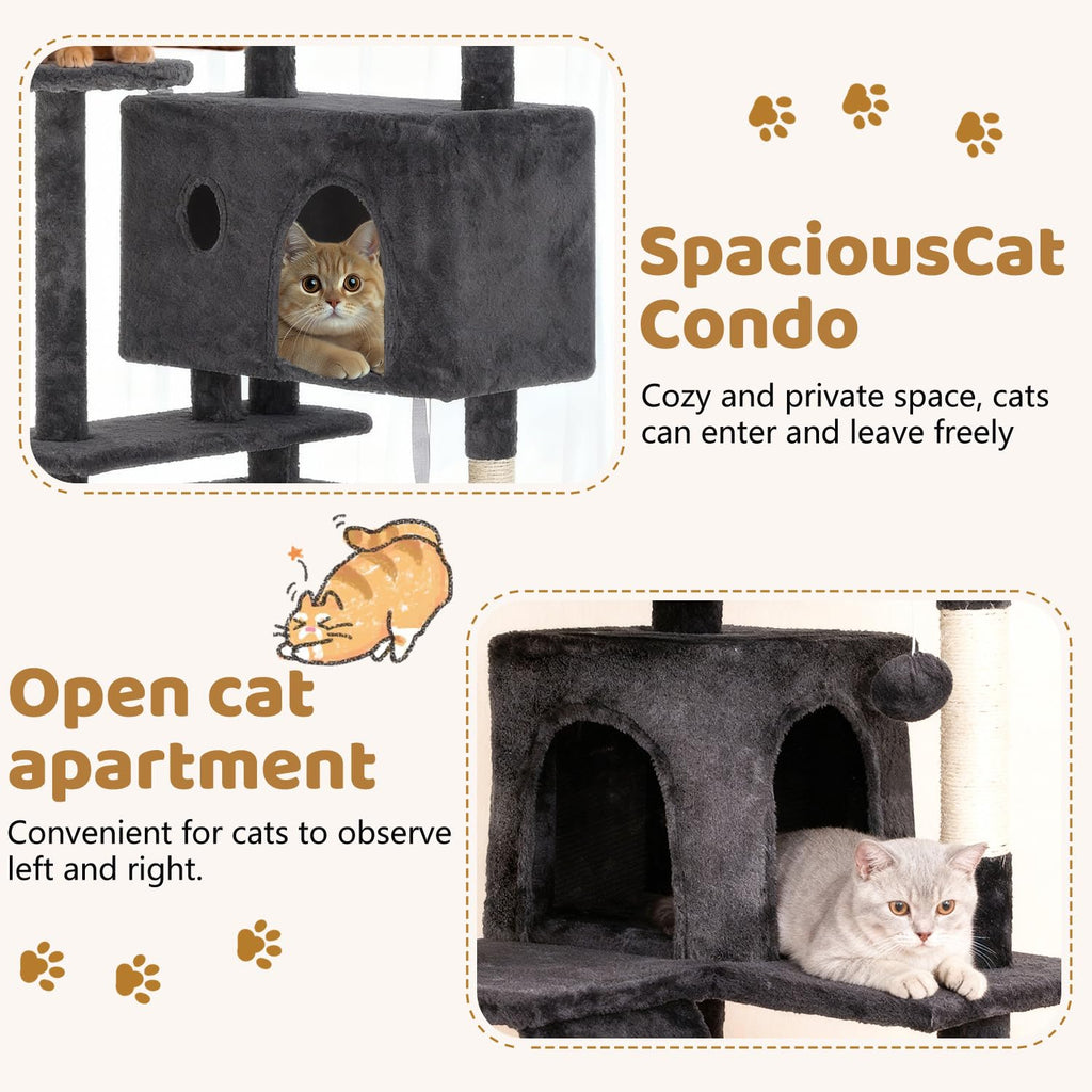 70 Inch Dark Gray Multi-Level Cat Tree with Condo U765603