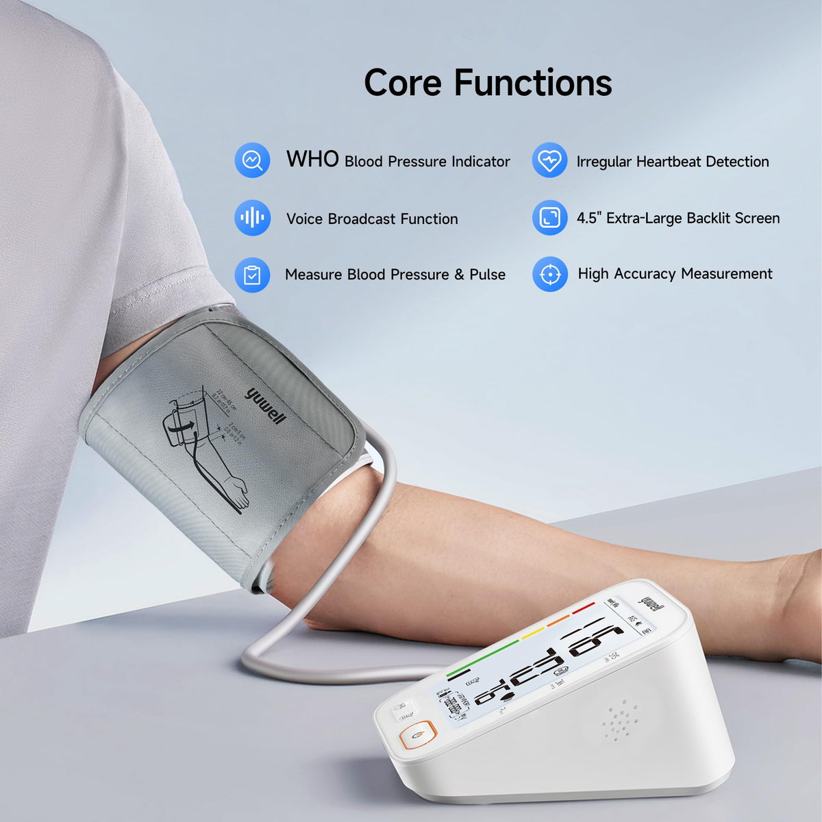 Upper Arm Blood Pressure Monitor with Adjustable Arm Cuff and Backlit Display H165