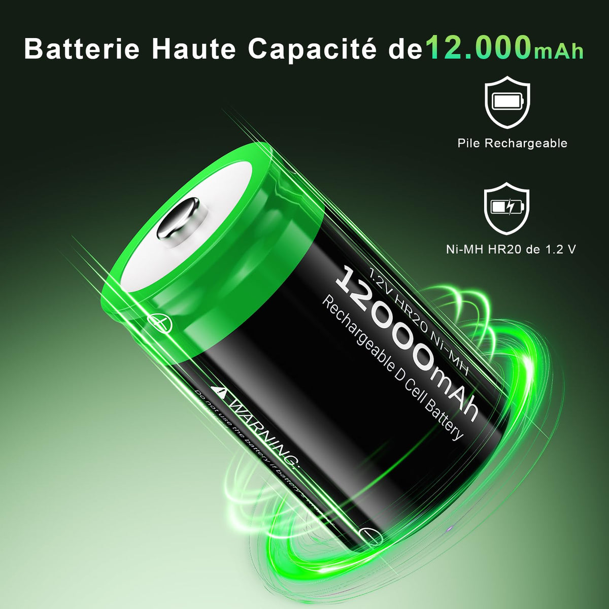 Rechargeable D Batteries, 12000mAh Ni-MH 1.2V 4-Pack Z3522