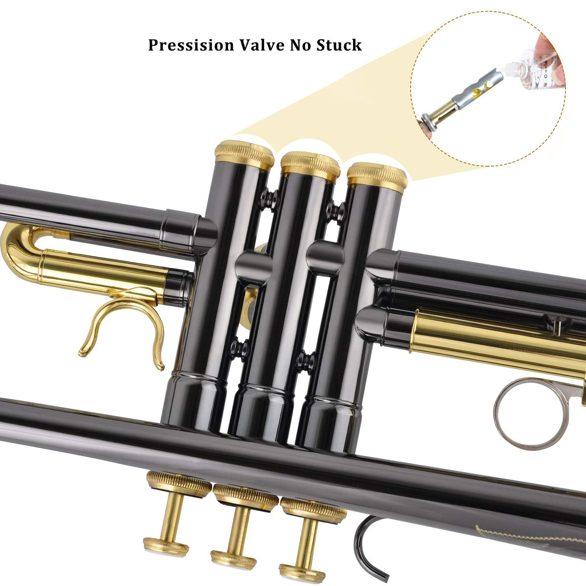 Bb Trumpet Set with Carrying Case, Gloves, 7C Mouthpiece, Tuning Rod, Black Nickel M8865