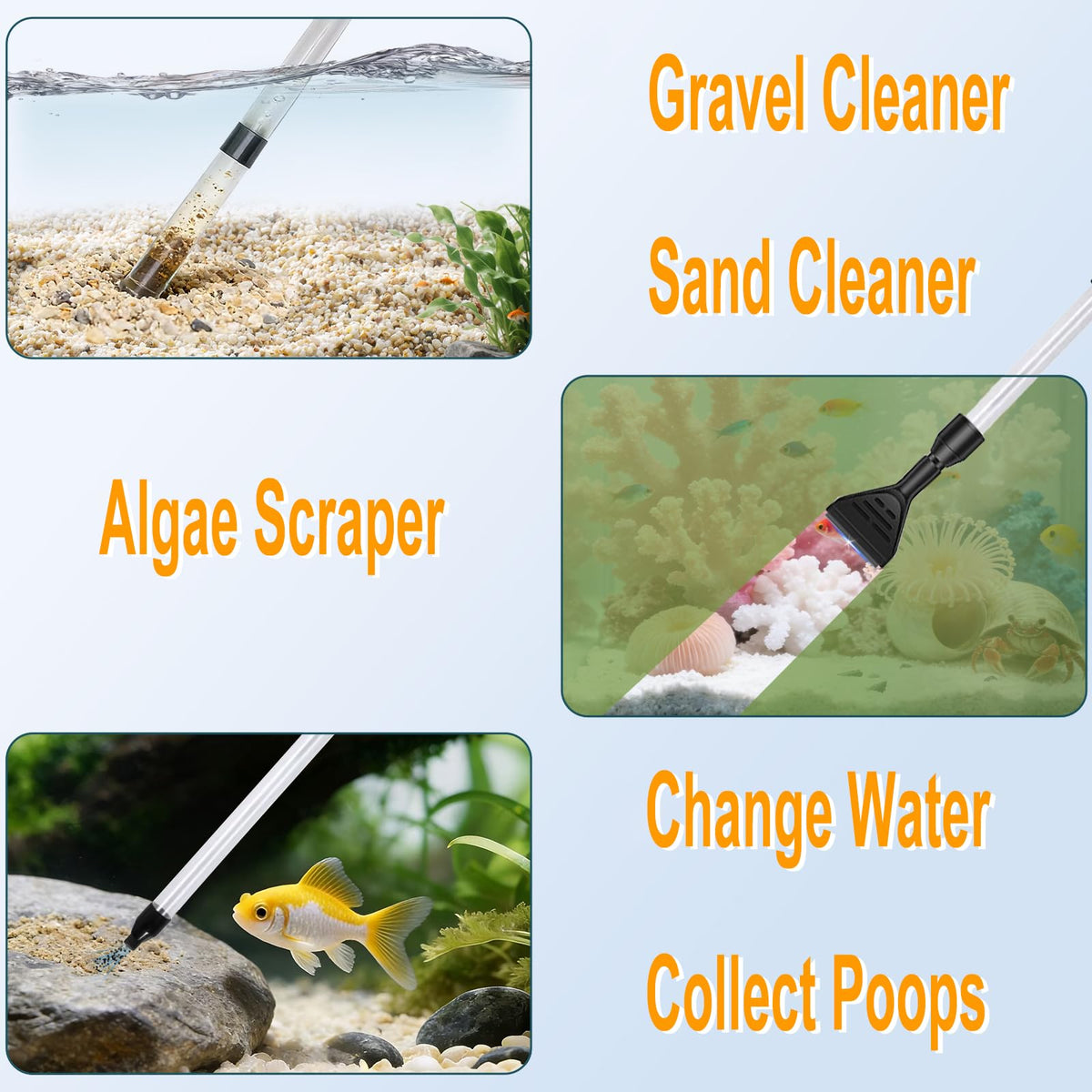 Aquarium Gravel Cleaner with 6Ft Water Hose and Skimmer Net L8518