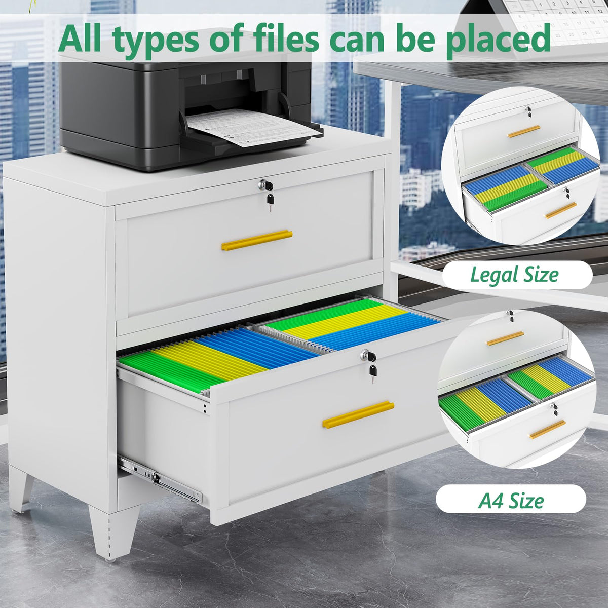 White 2 Drawer Metal Lateral File Cabinet with Lock M422010