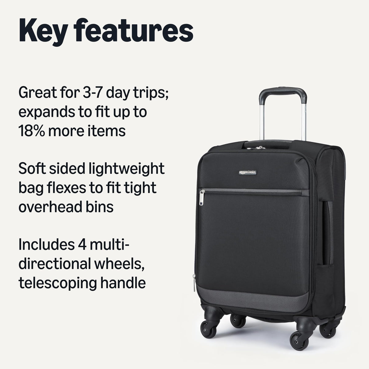 18" Medium Expandable Softside Suitcase with Spinner Wheels, Black X145015