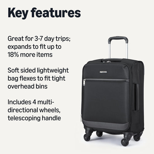 18" Medium Expandable Softside Suitcase with Spinner Wheels, Black X145015