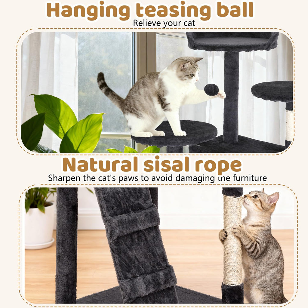70 Inch Dark Gray Multi-Level Cat Tree with Condo U765603