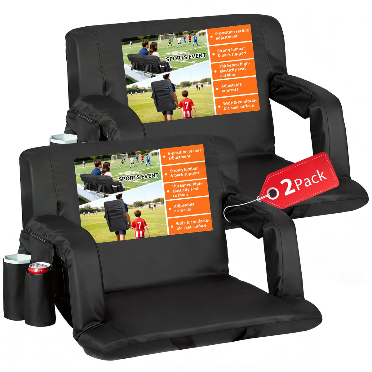 2 Pack Reclining Stadium Seat with Back Support I215