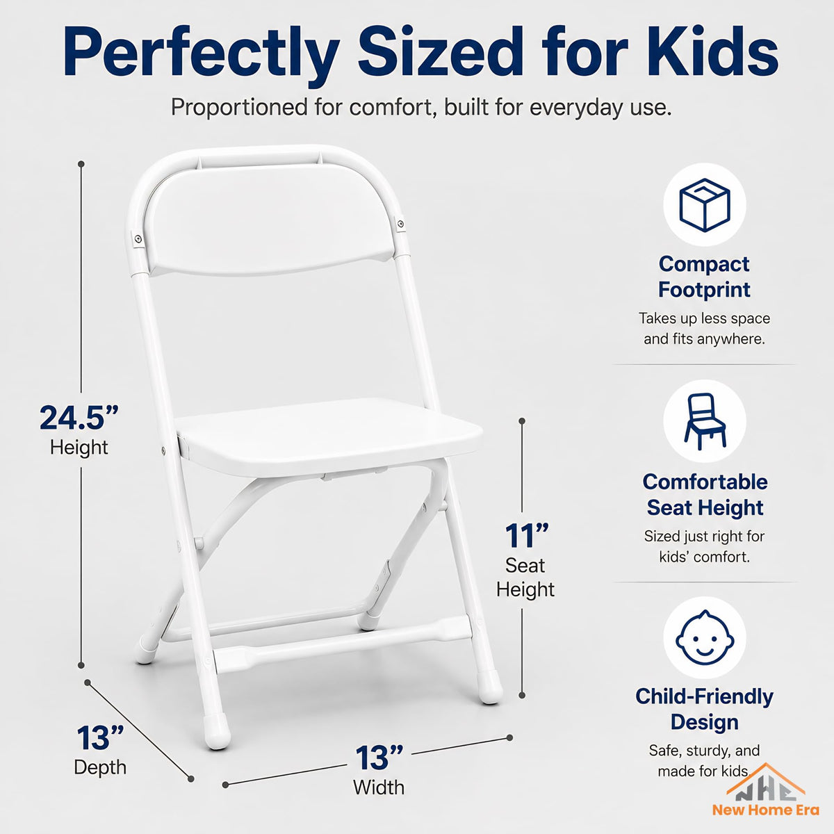 White Kids Plastic Folding Chair with Steel Frame V2748