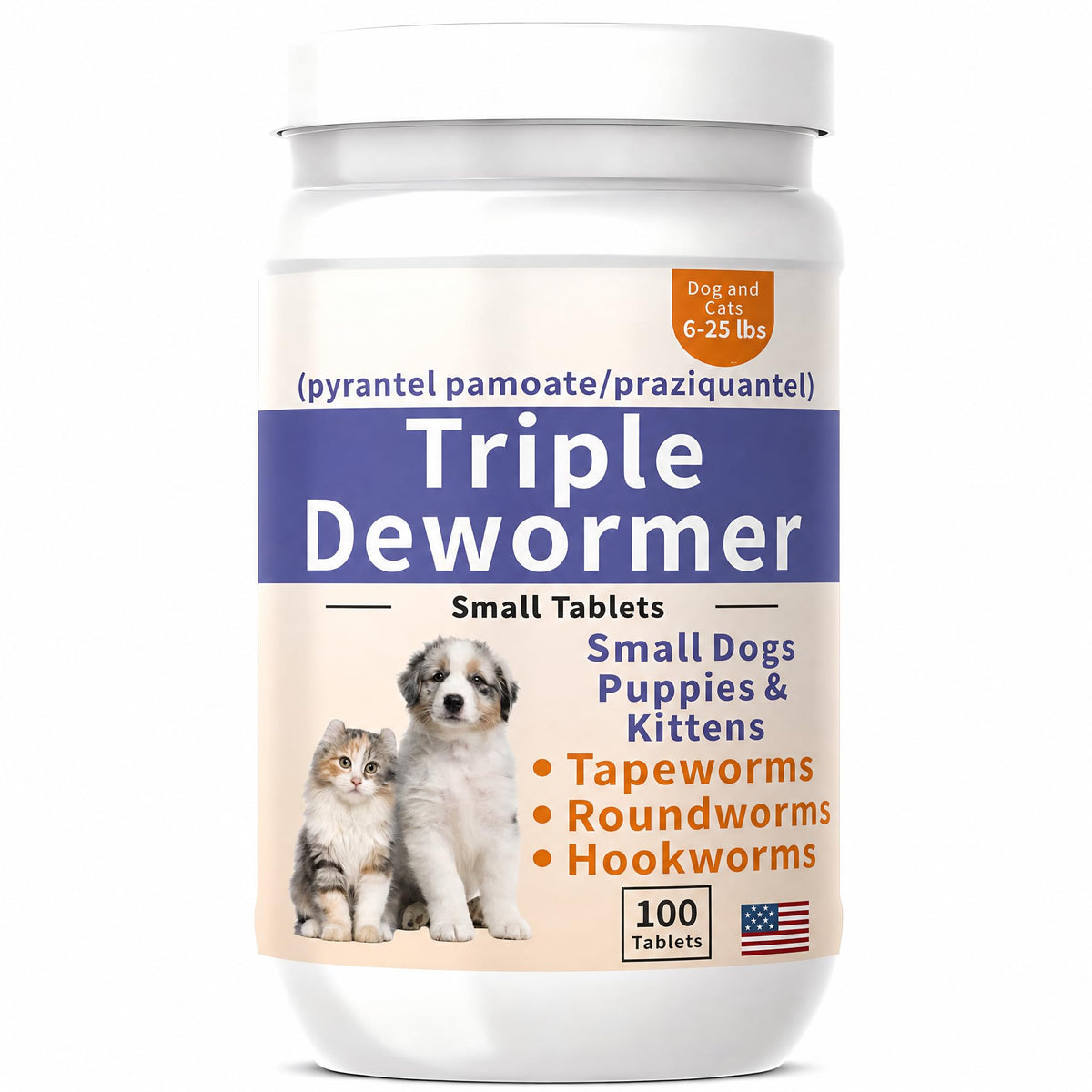 3-Way Dewormer for Small Dogs, Puppies & Kittens, 100 Tablets D659