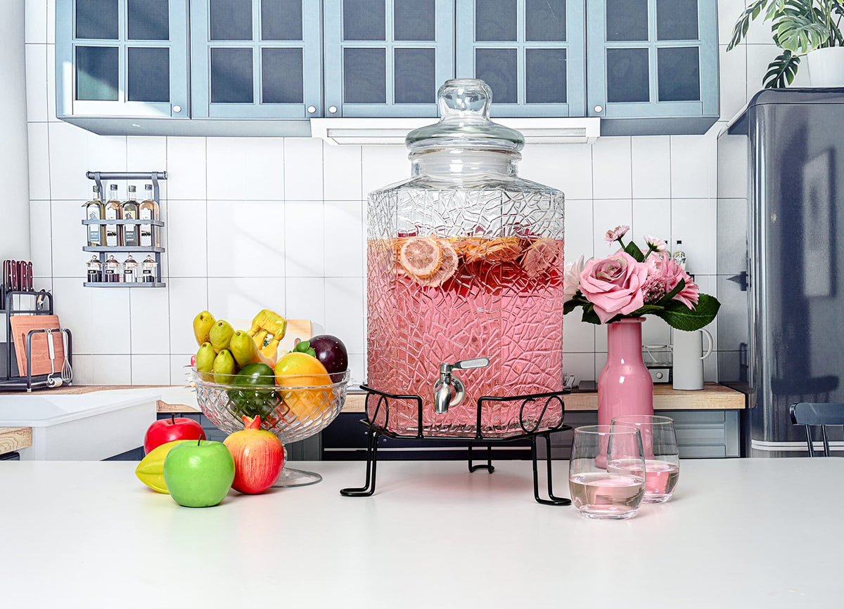 2.5 Gallon Glass Beverage Dispenser with Spigot and Stand L6000