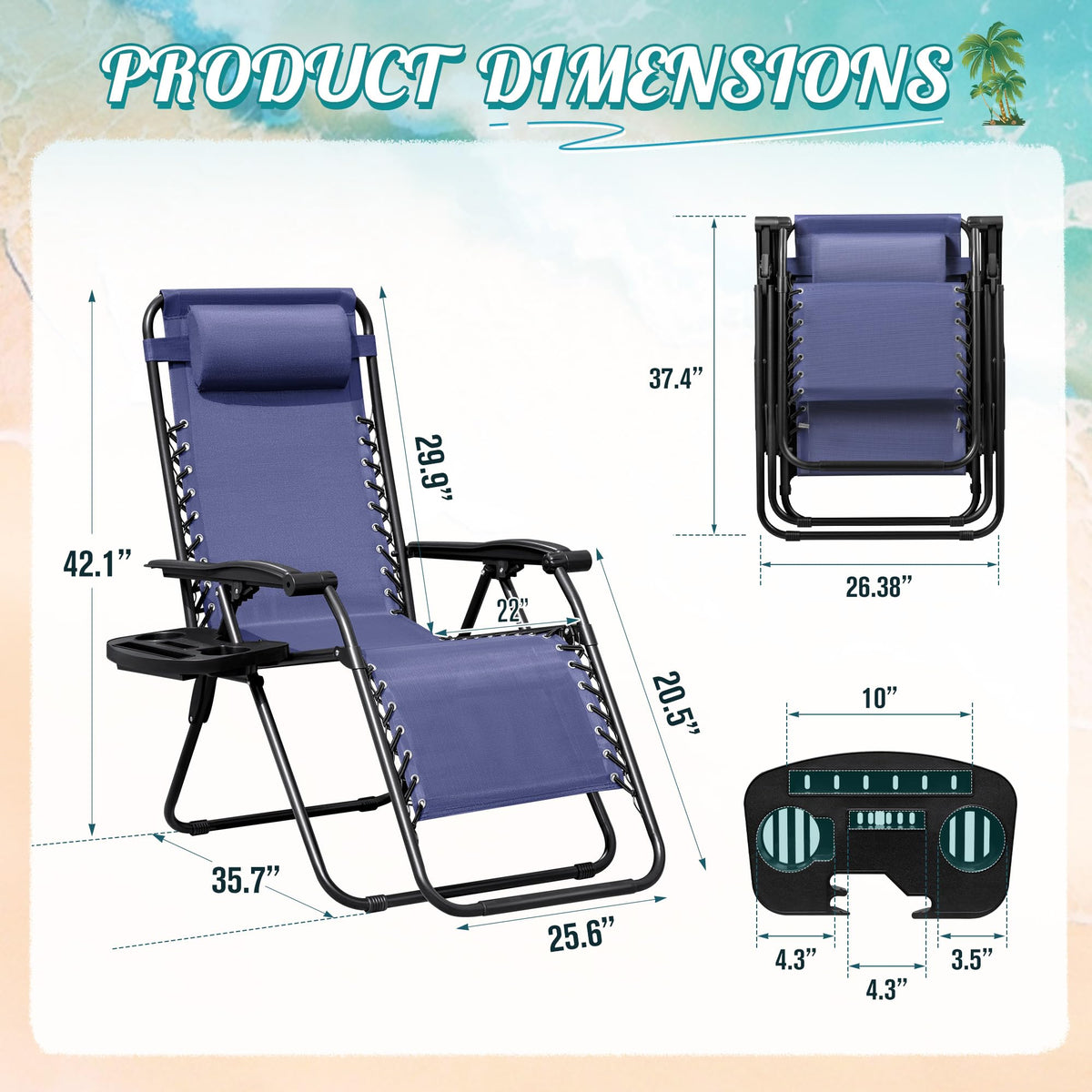Zero Gravity Chair with Cup Holder Pillows Set of 2 Blue S548886