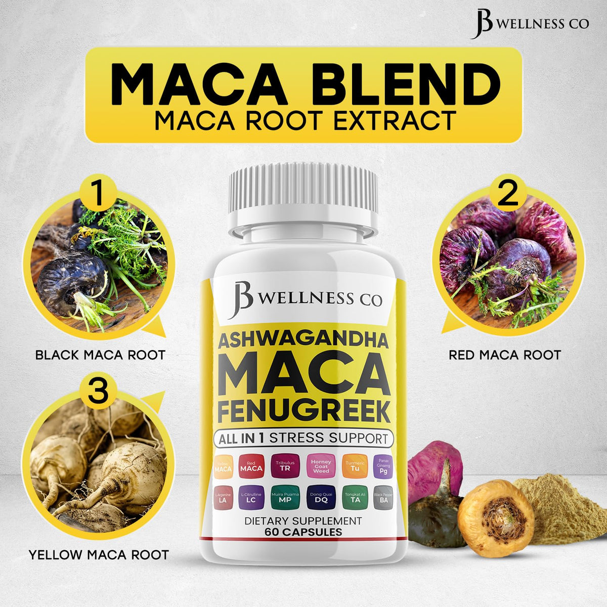 Ashwagandha Maca Root Fenugreek Supplement with Tongkat Ali Ginseng 60 Count C88608