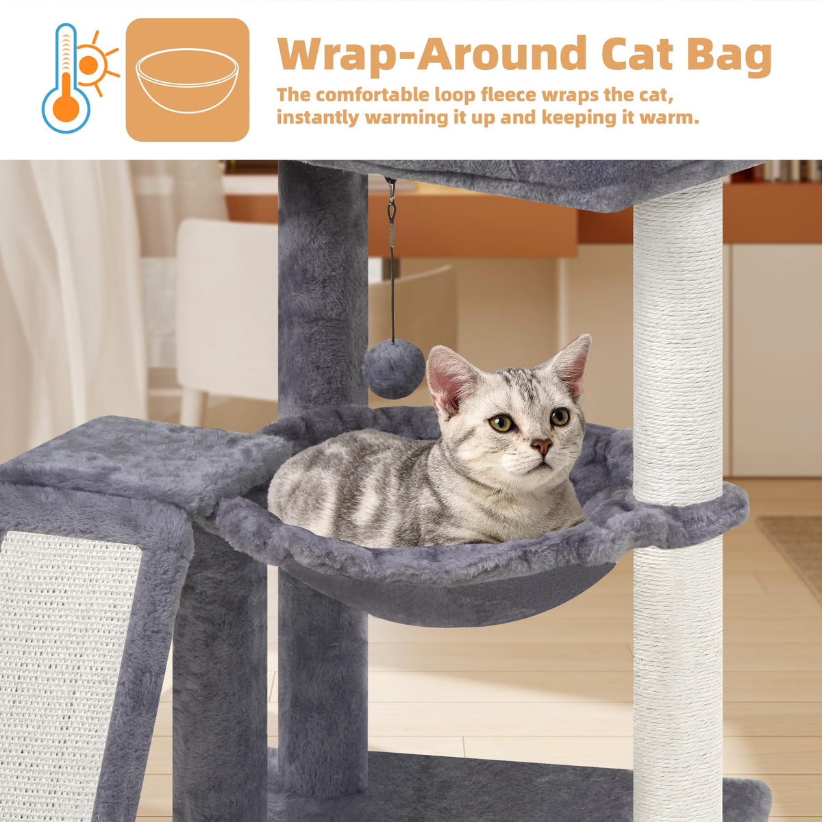 Cat Tree with Scratching Post and Hammock, Grey L977