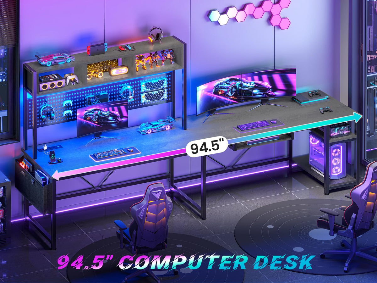 L Shaped Office Desk with Hutch H6219