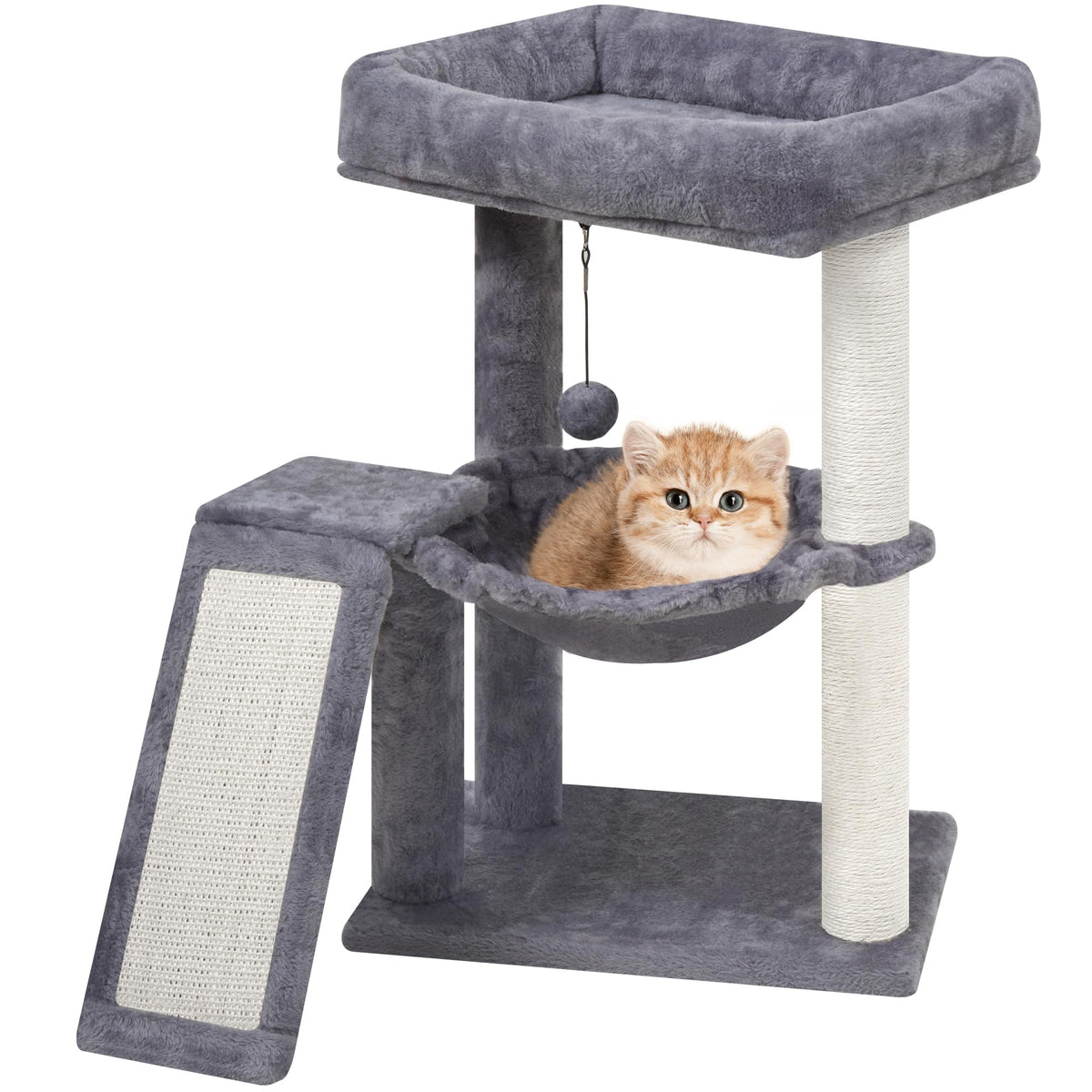 Cat Tree with Scratching Post and Hammock, Grey L977