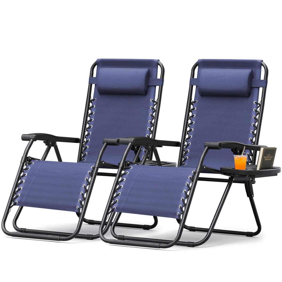 Zero Gravity Chair with Cup Holder Pillows Set of 2 Blue S548886