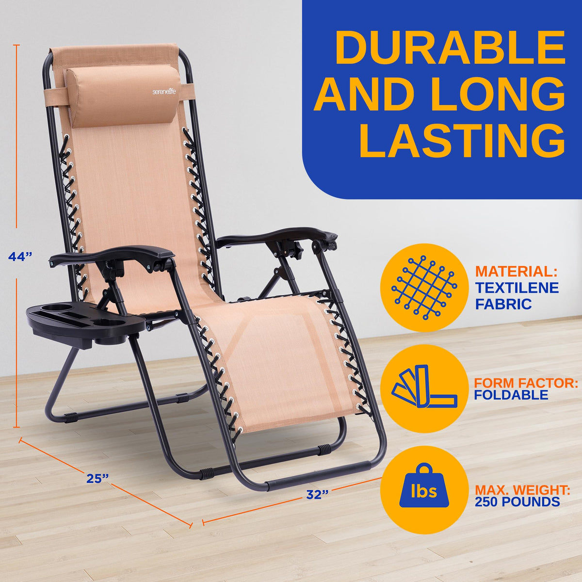 Zero Gravity Outdoor Lounge Chairs 2 Pack Folding Recliners with Side Table Cup Holder J9531