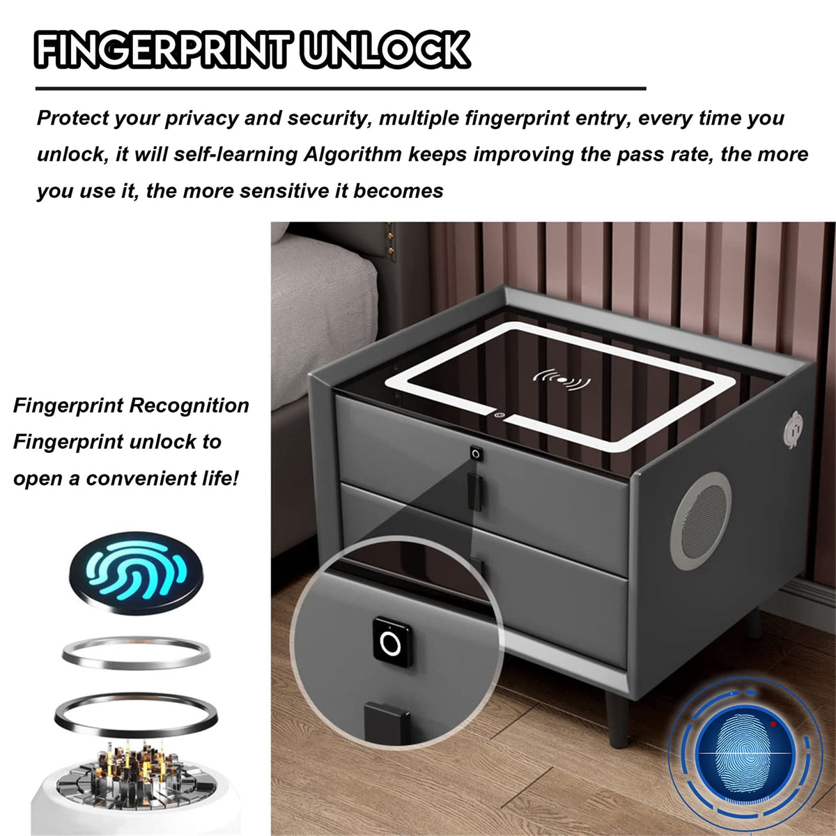 Gray 3 Drawer Nightstand with Charging Station A311