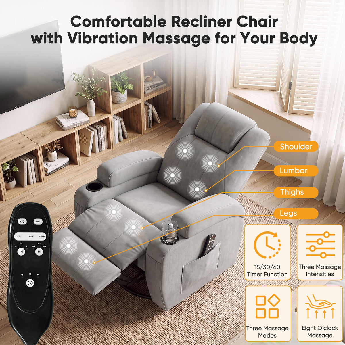360° Swivel Rocker Recliner Chair with Massage B274105