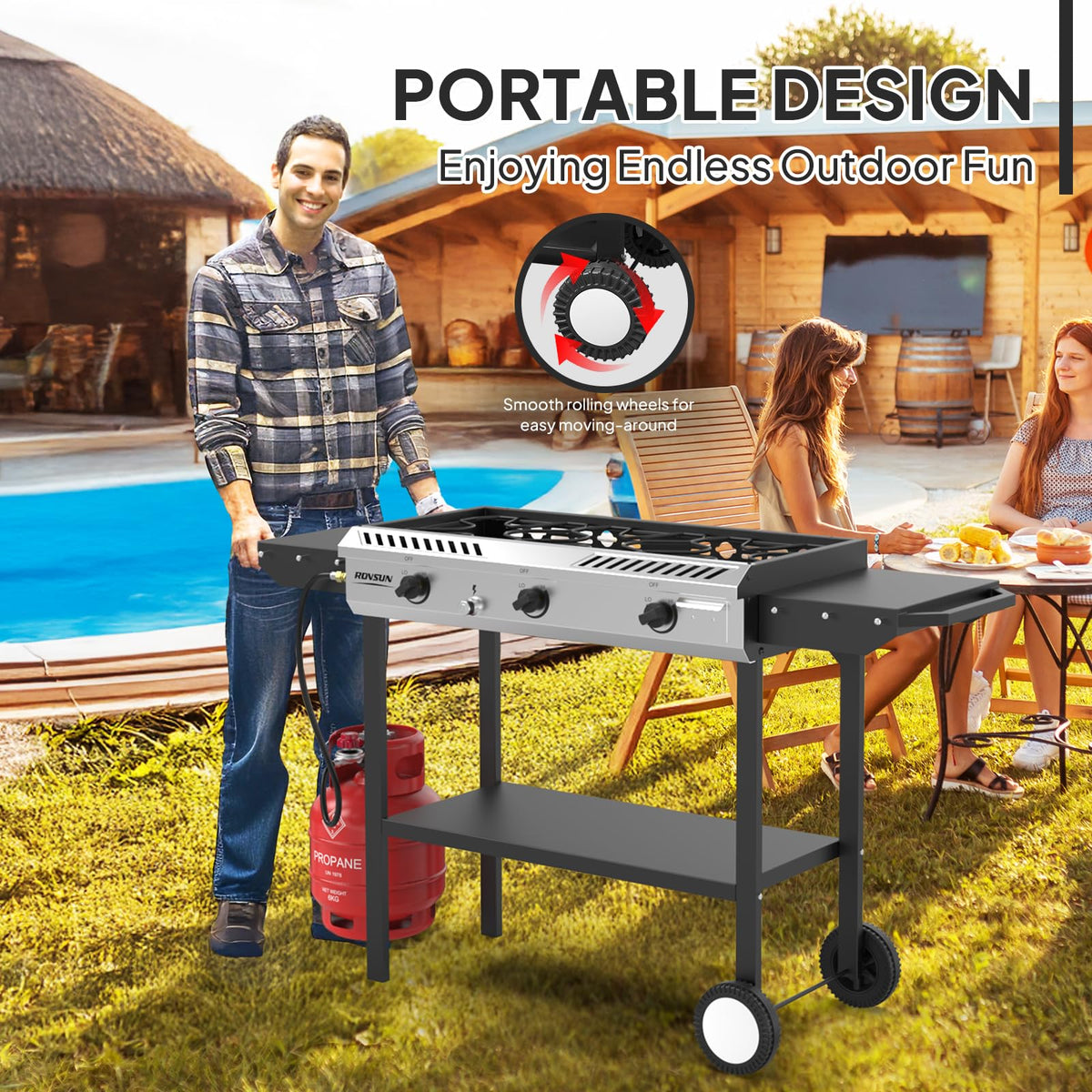 3 Burner Propane Gas Stove with Side Shelves J689645
