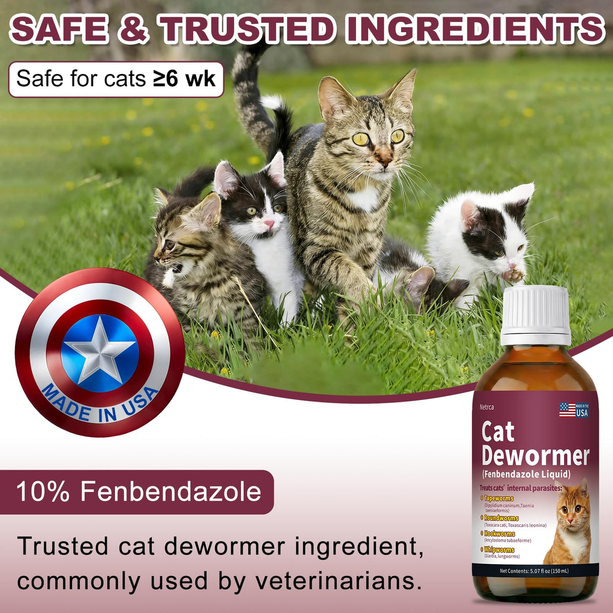 Fenbendazole Dewormer for Cats & Kitten, 150 mL V849