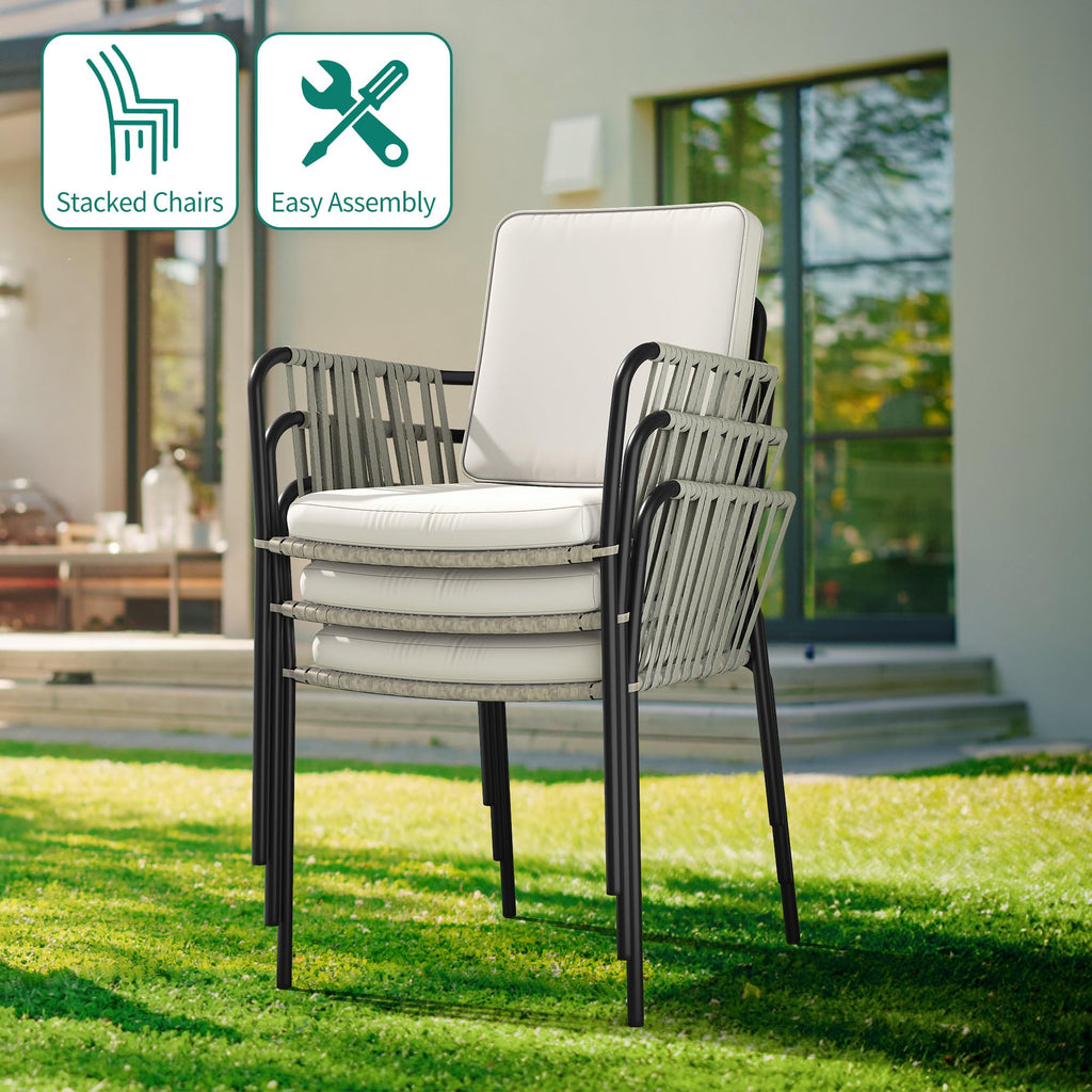 Set of 4 Grey Wicker Outdoor Dining Chairs with Beige Cushion Y7449
