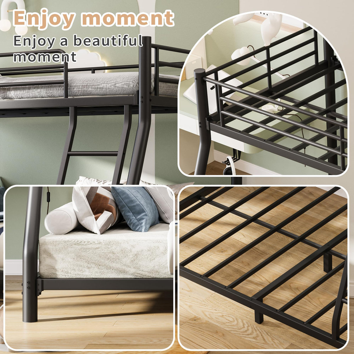 Twin Over Full Metal Bunk Bed with Guardrail and Ladder I9917