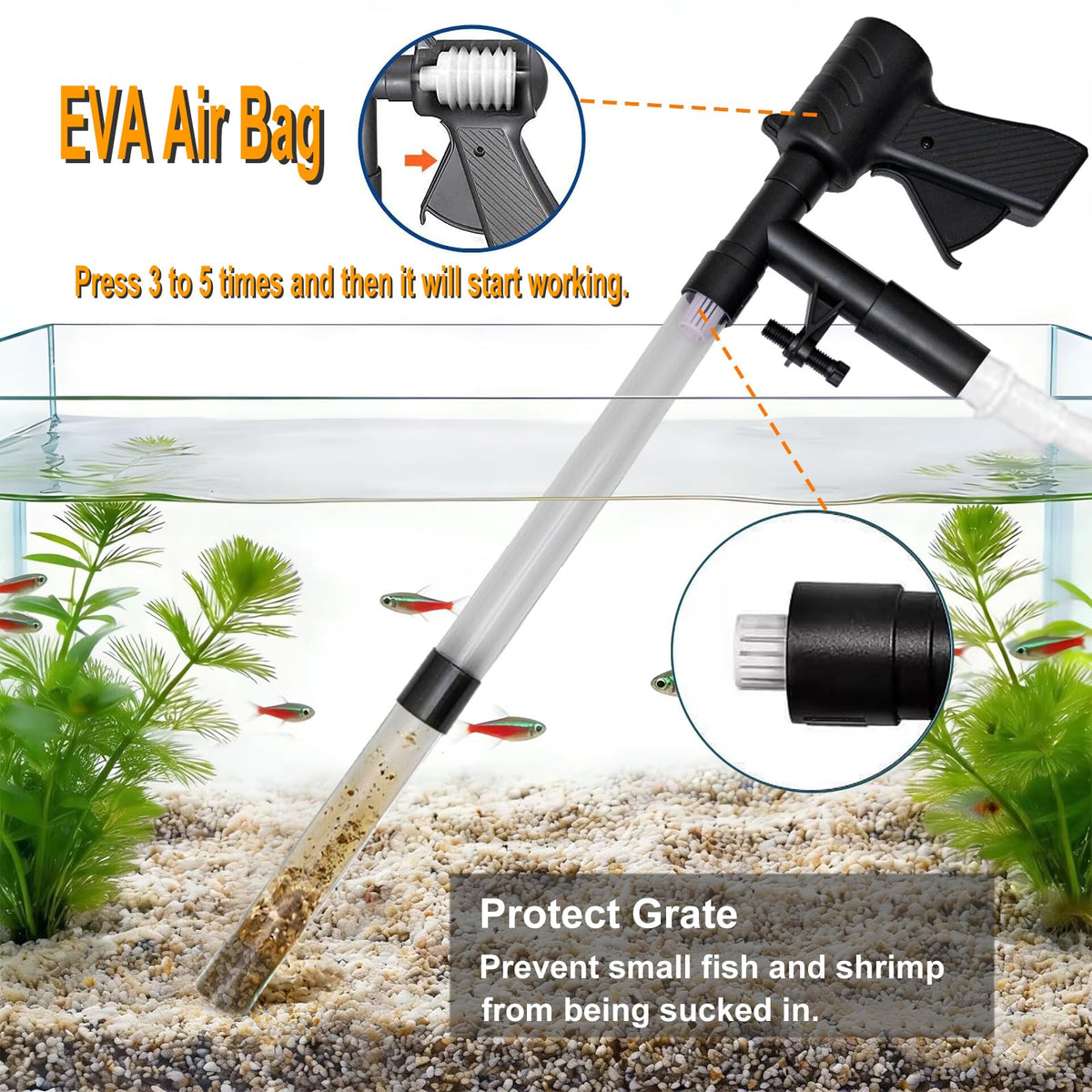 Aquarium Gravel Cleaner with 6Ft Water Hose and Skimmer Net L8518