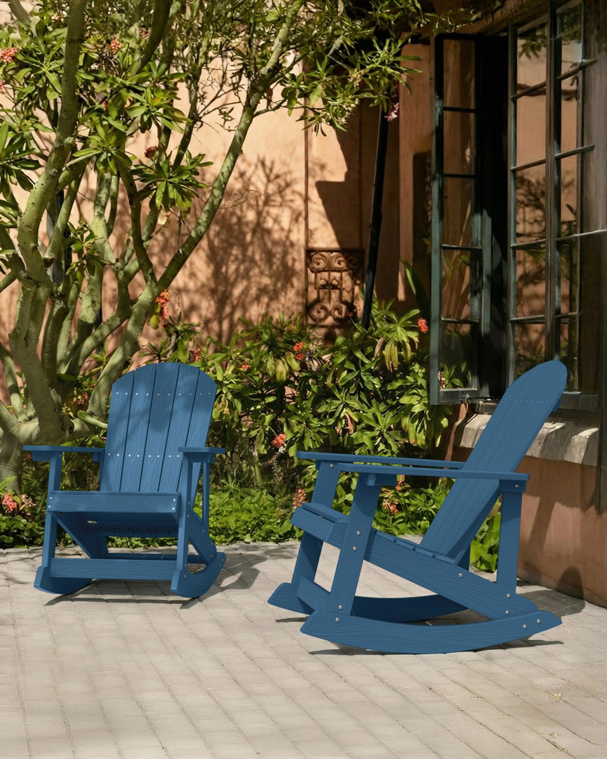 Navy Blue All-Weather Resistant Adirondack Rocking Chair Set of 2 U5974