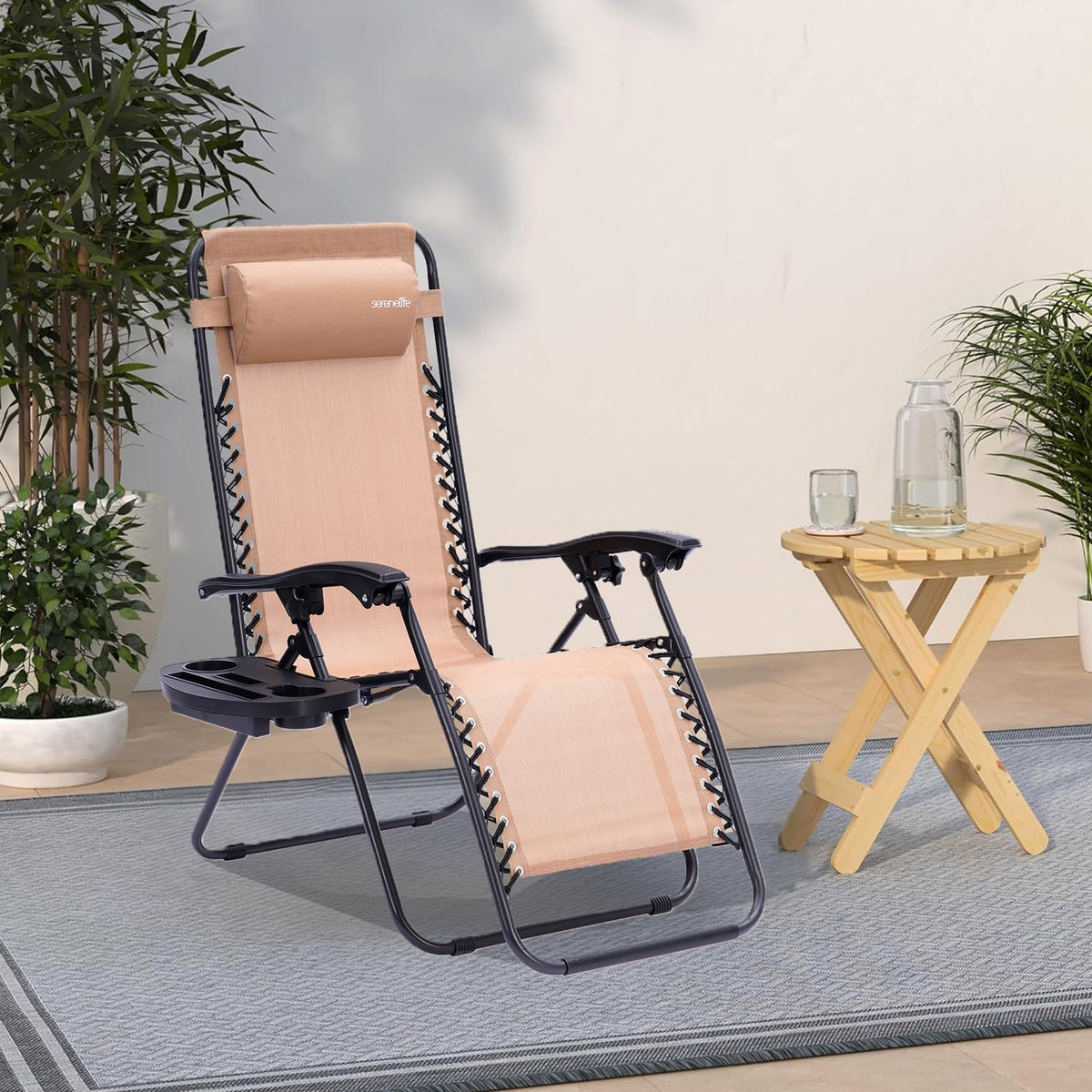 Zero Gravity Outdoor Lounge Chairs 2 Pack Folding Recliners with Side Table Cup Holder J9531