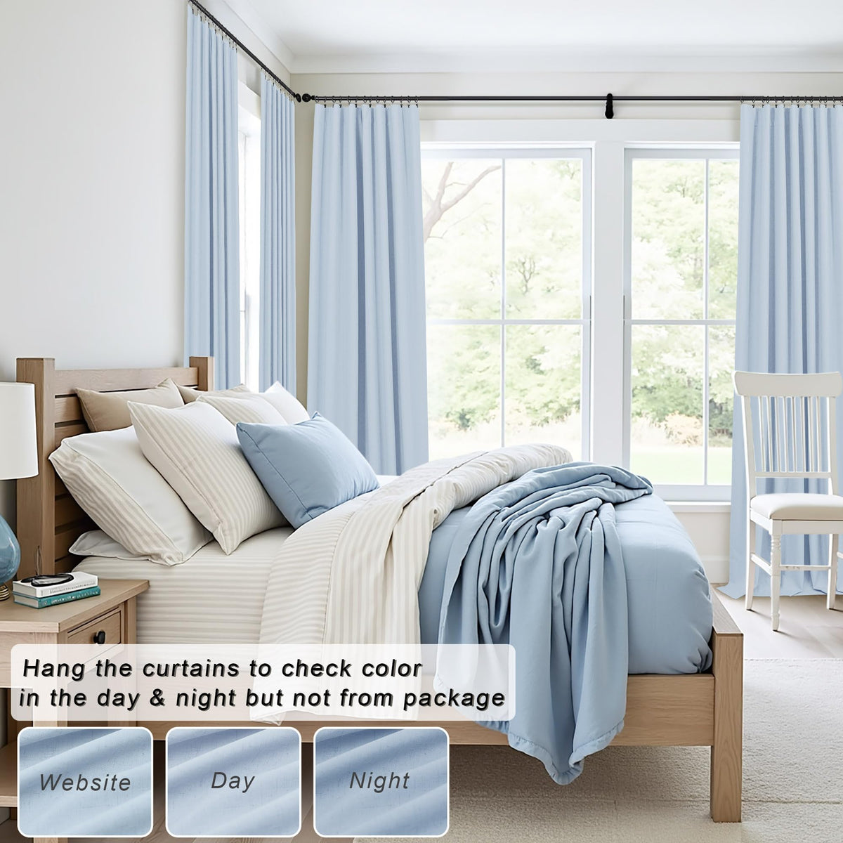 Light Blue Linen 108 Inch 2 Panel Curtain Set D44825
