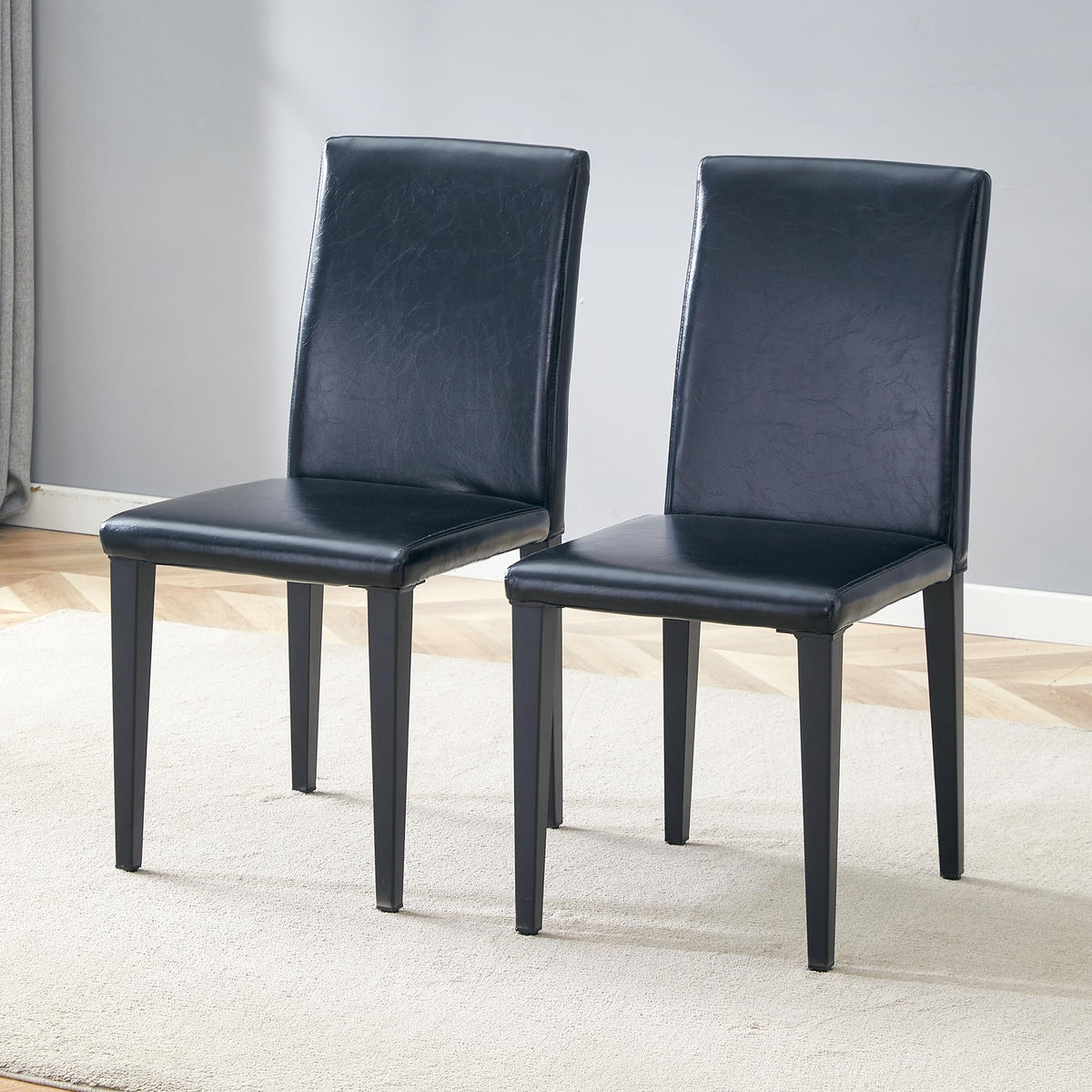 Black PU Leather Upholstered Dining Chairs Set of 2 with Metal Legs D84124