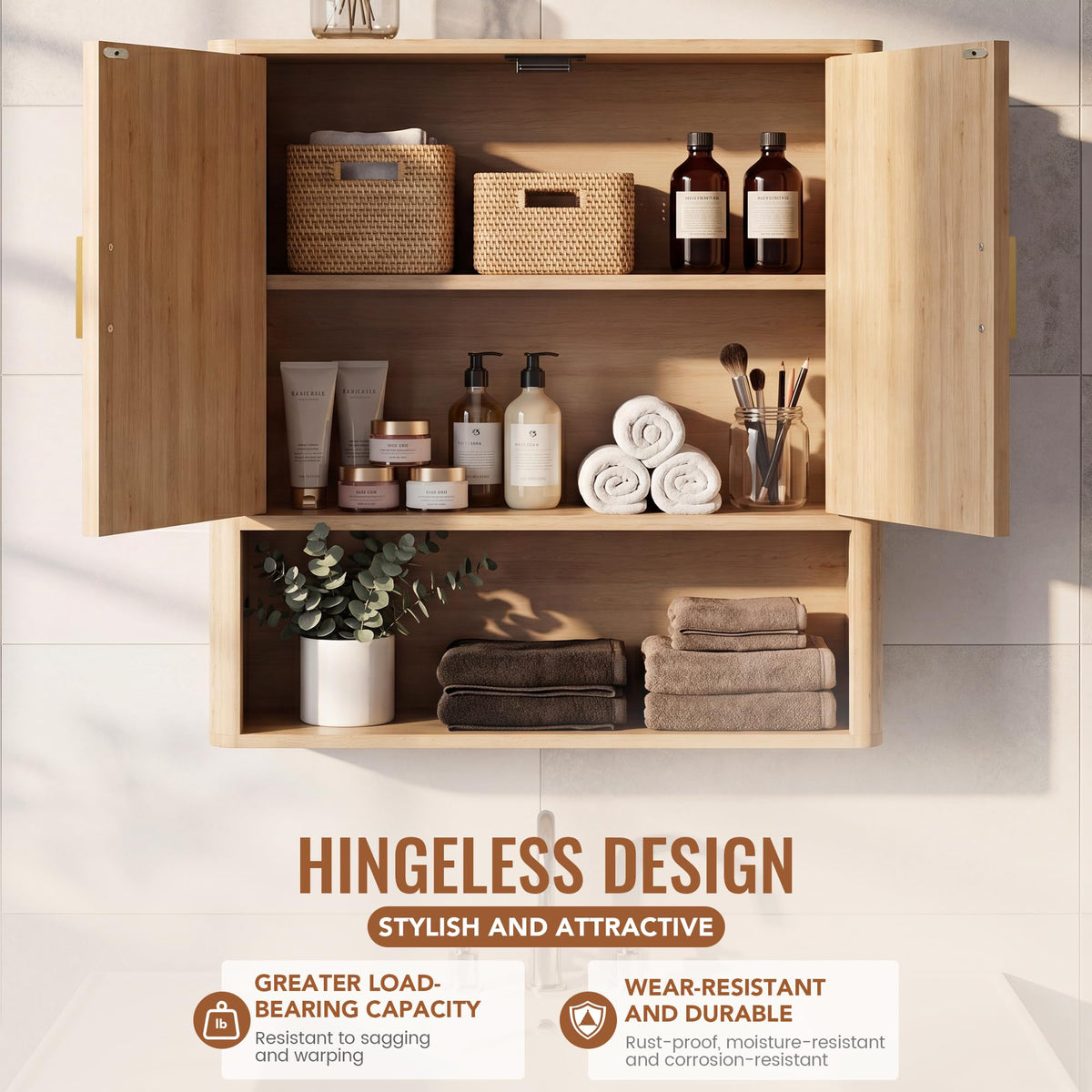 Bathroom Storage Wall Cabinet with Adjustable Wood Shelf & Doors S592